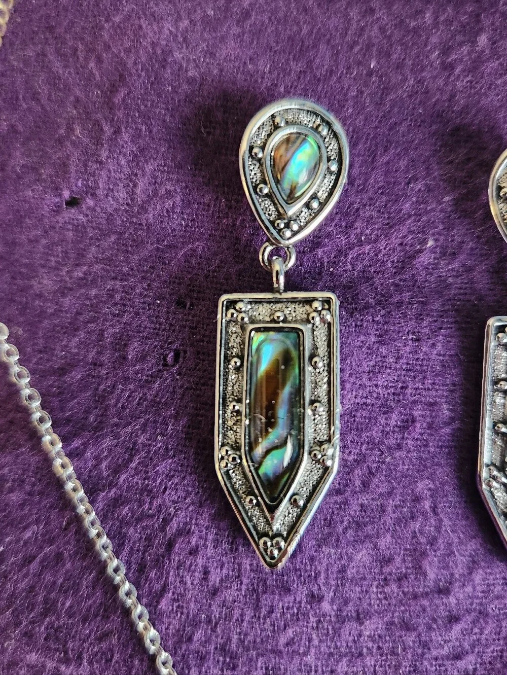 Teardrop Pendant Necklace and Earrings Set - Silver Tone
